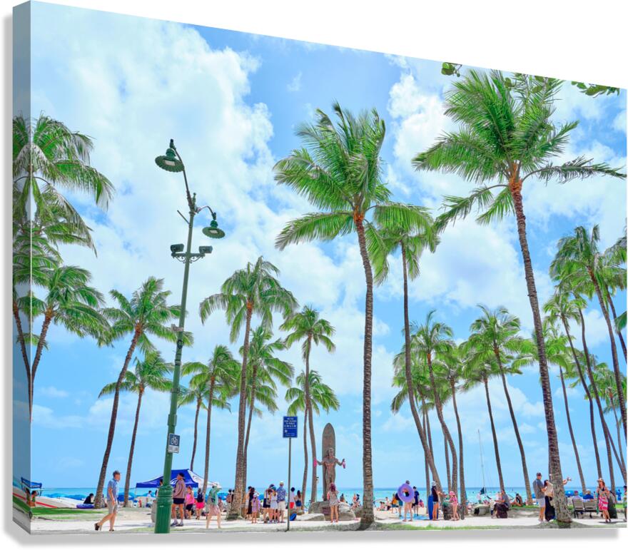 Hawaii Palms Duke Statue  Canvas Print