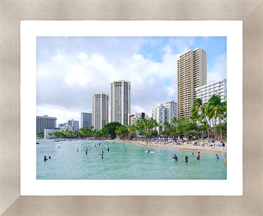 Hawaii Buildings Beach  Framed Print Print