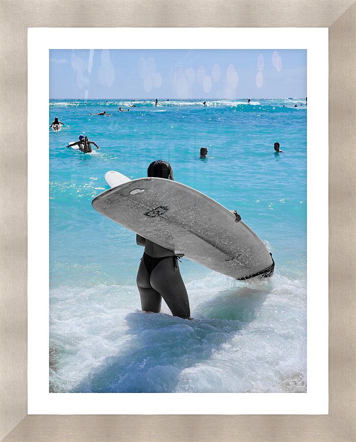 Hawaii Surfing Woman  Framed Print Print